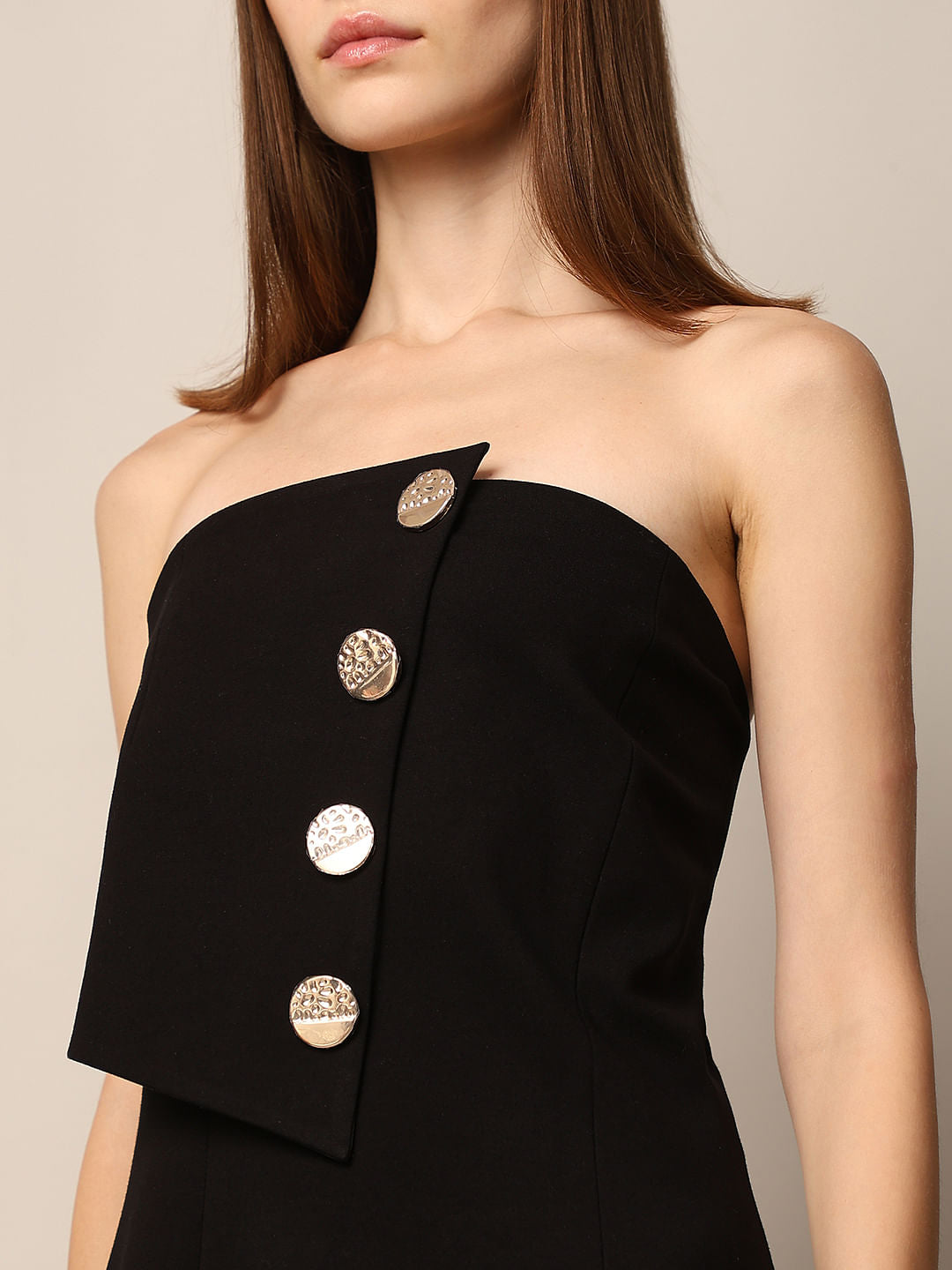 Black Button Bandeau Dress