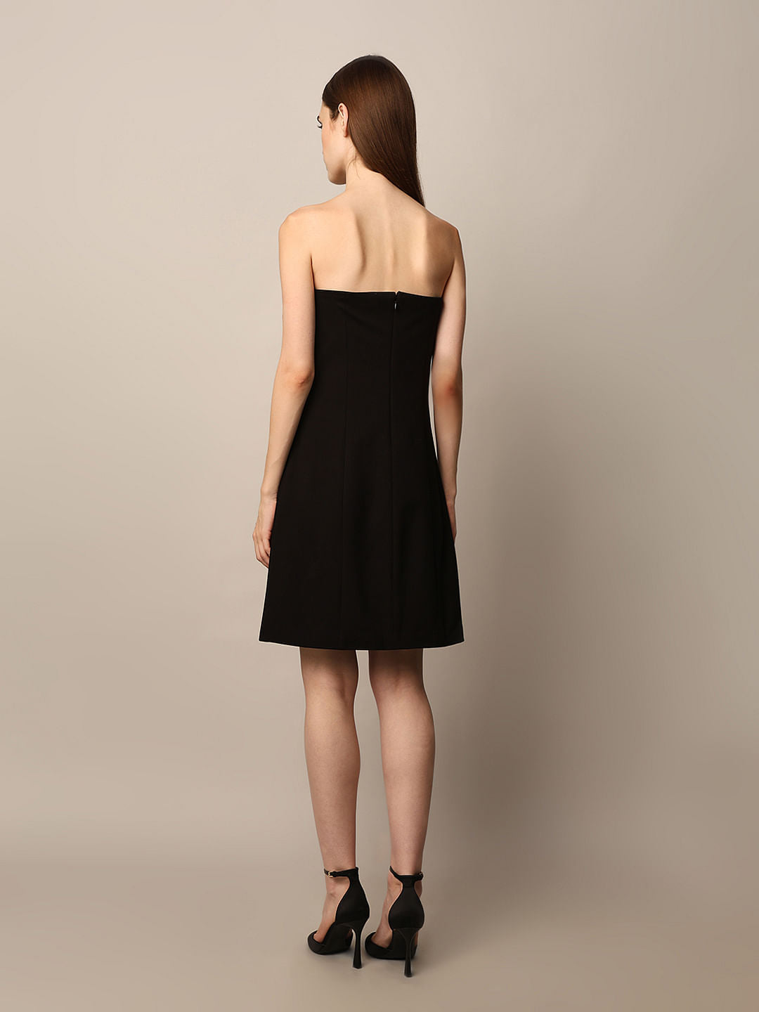 Black Button Bandeau Dress