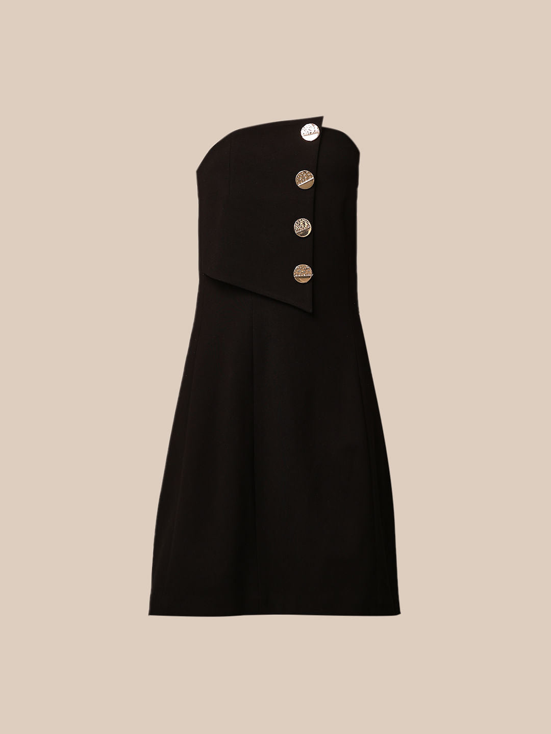 Black Button Bandeau Dress