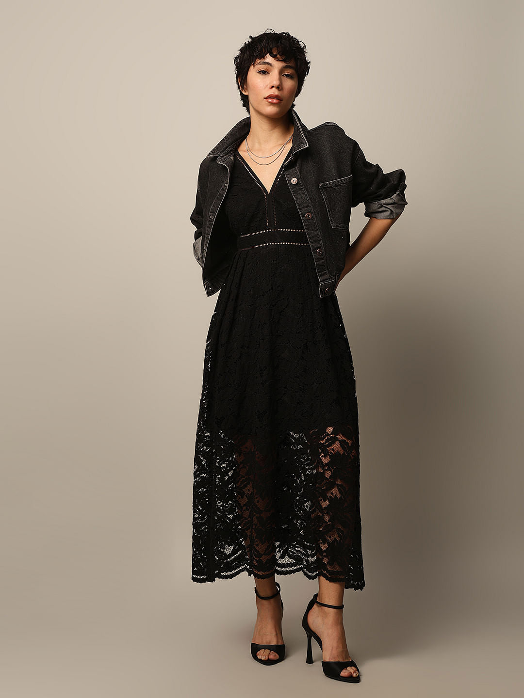 black lace dress india Black Strappy Lace Dress S