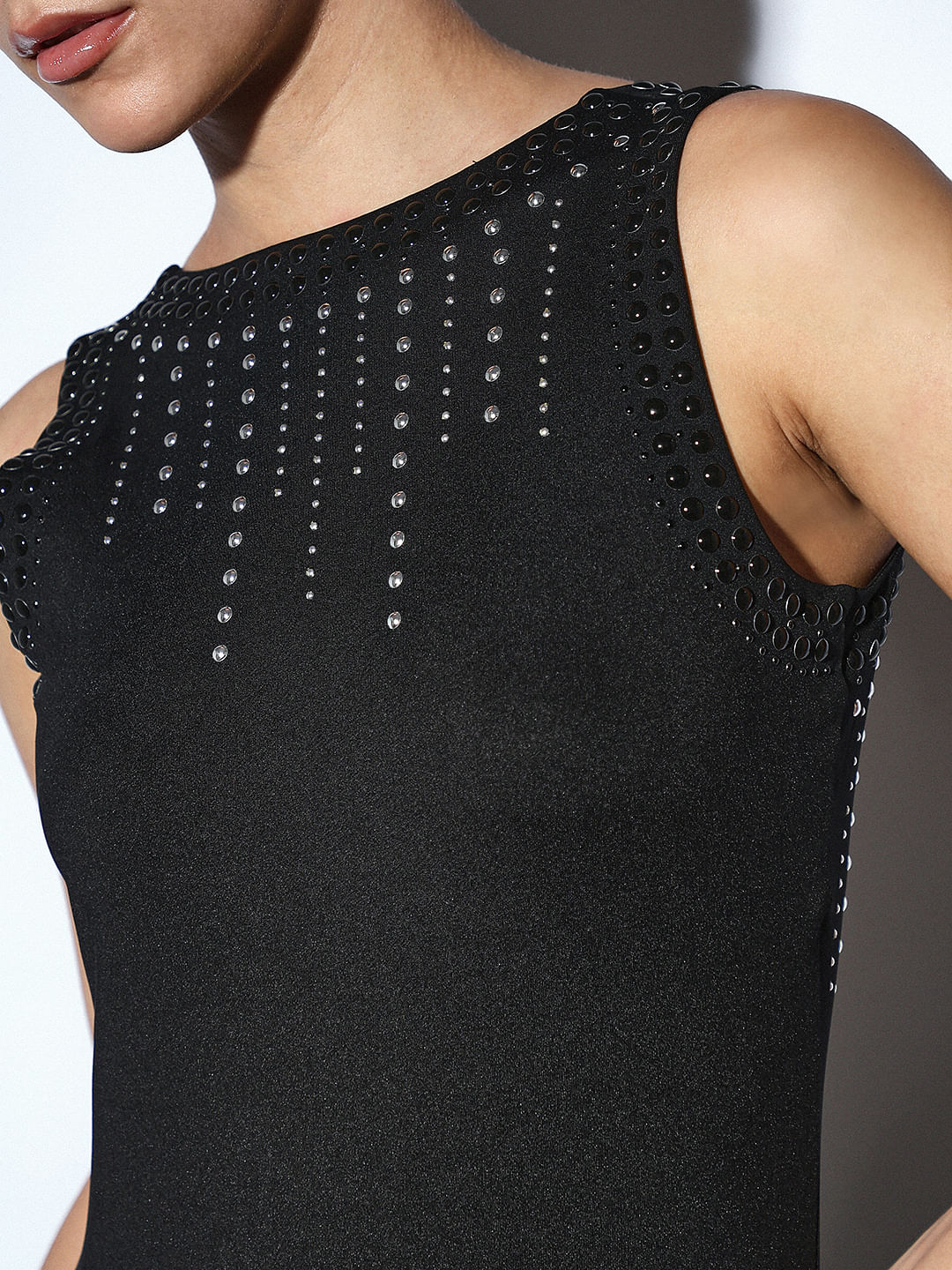 Black Embellished Sleeveless Dress