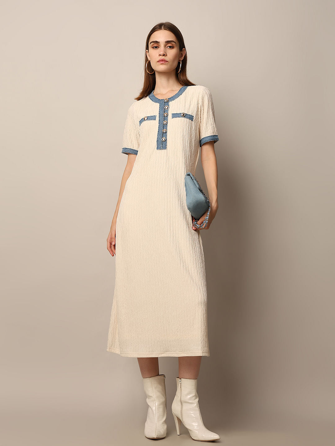 Beige Fancy Button Dress