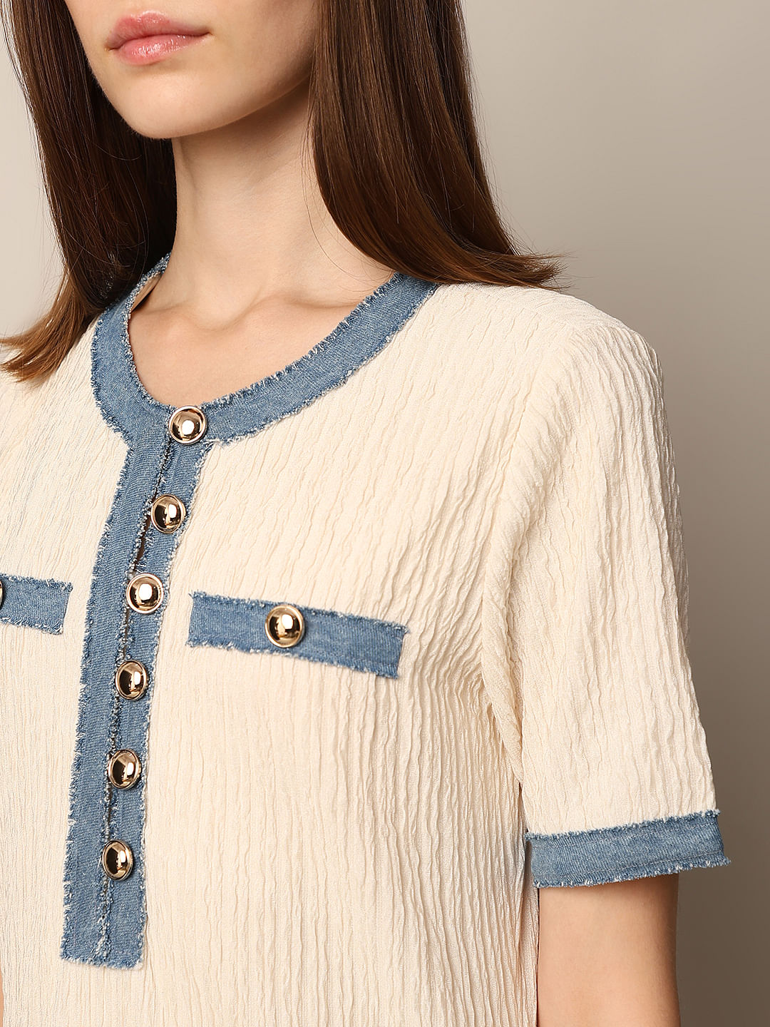 Beige Fancy Button Dress