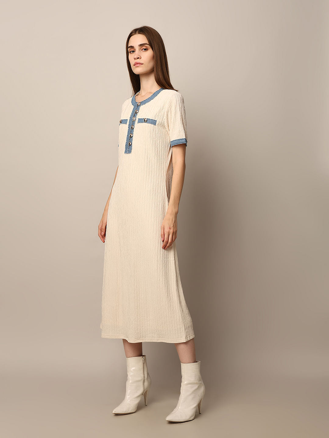 Beige Fancy Button Dress