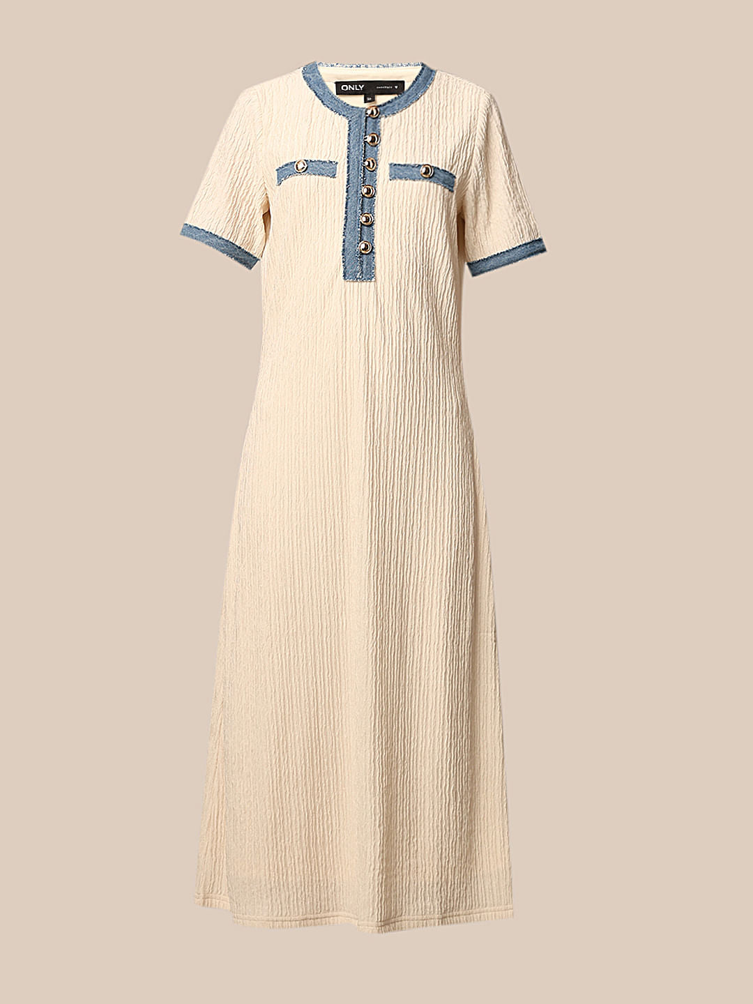 Beige Fancy Button Dress