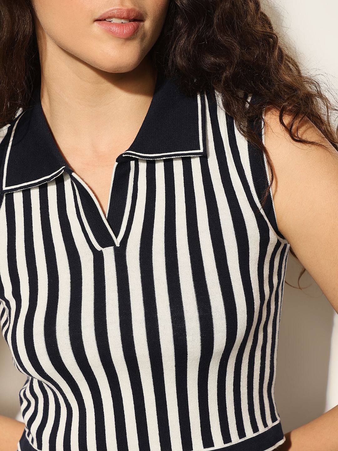 Navy Blue Striped Co-Ord Set Knit Top