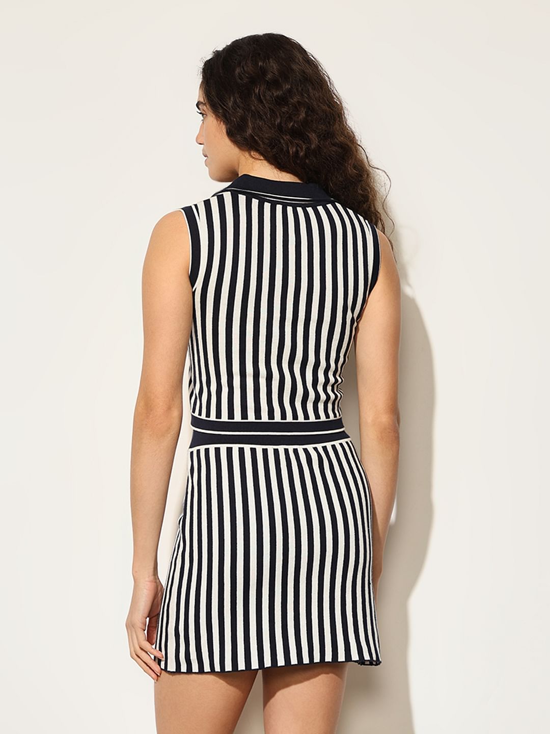 Navy Blue Striped Co-Ord Set Knit Top