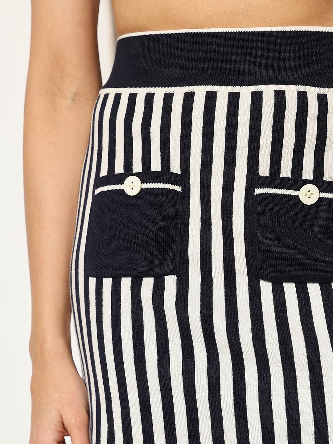 Navy Blue Striped Co-Ord Set Skirt