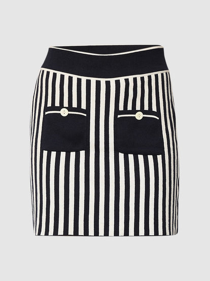 Navy Blue Striped Co-Ord Set Skirt