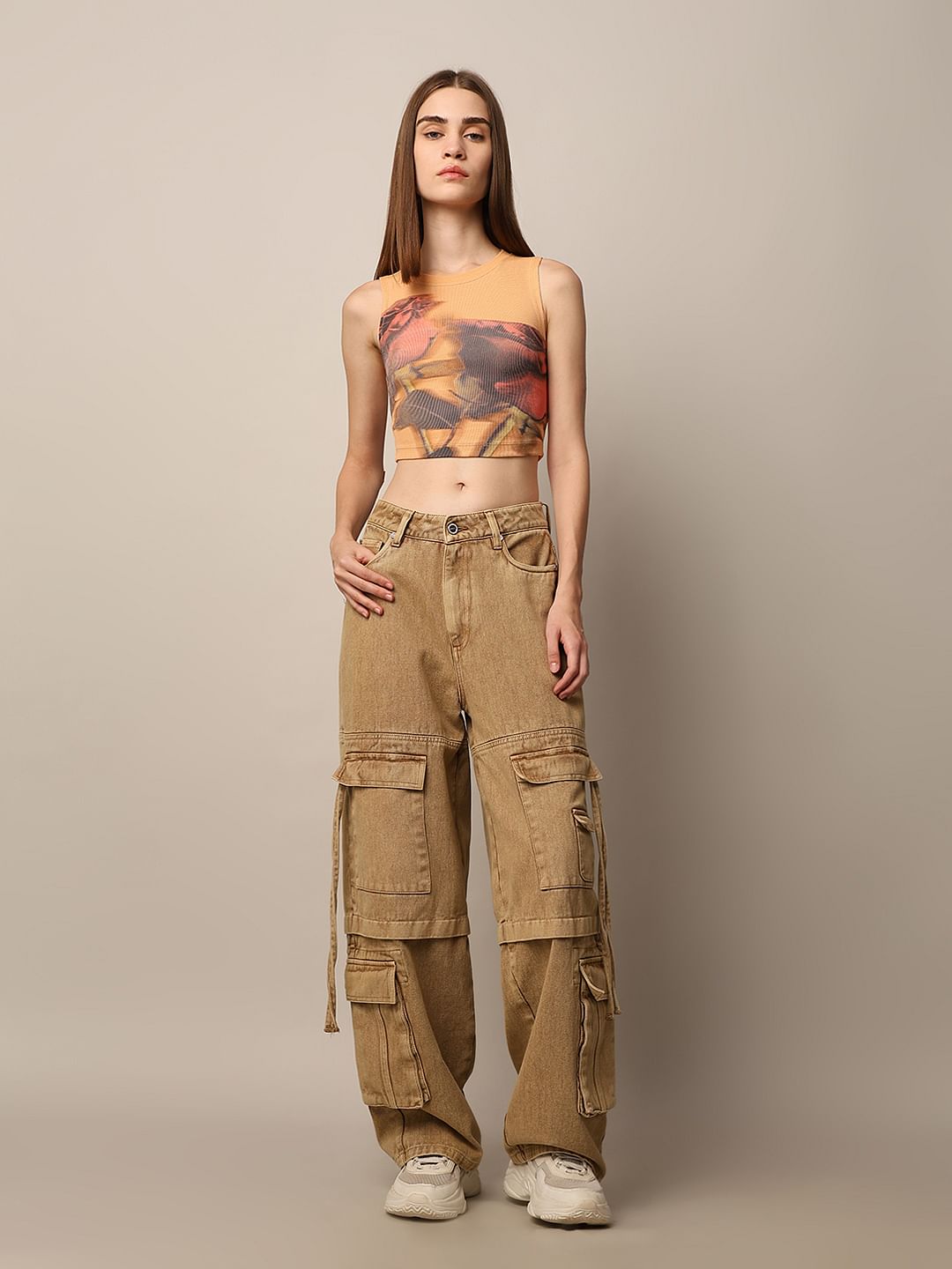 Orange Printed Cropped Top