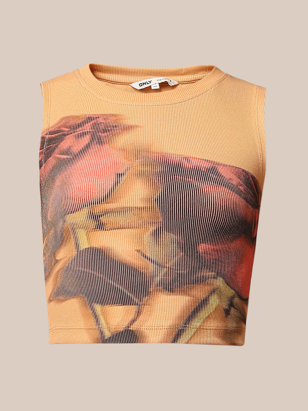 Orange Printed Cropped Top