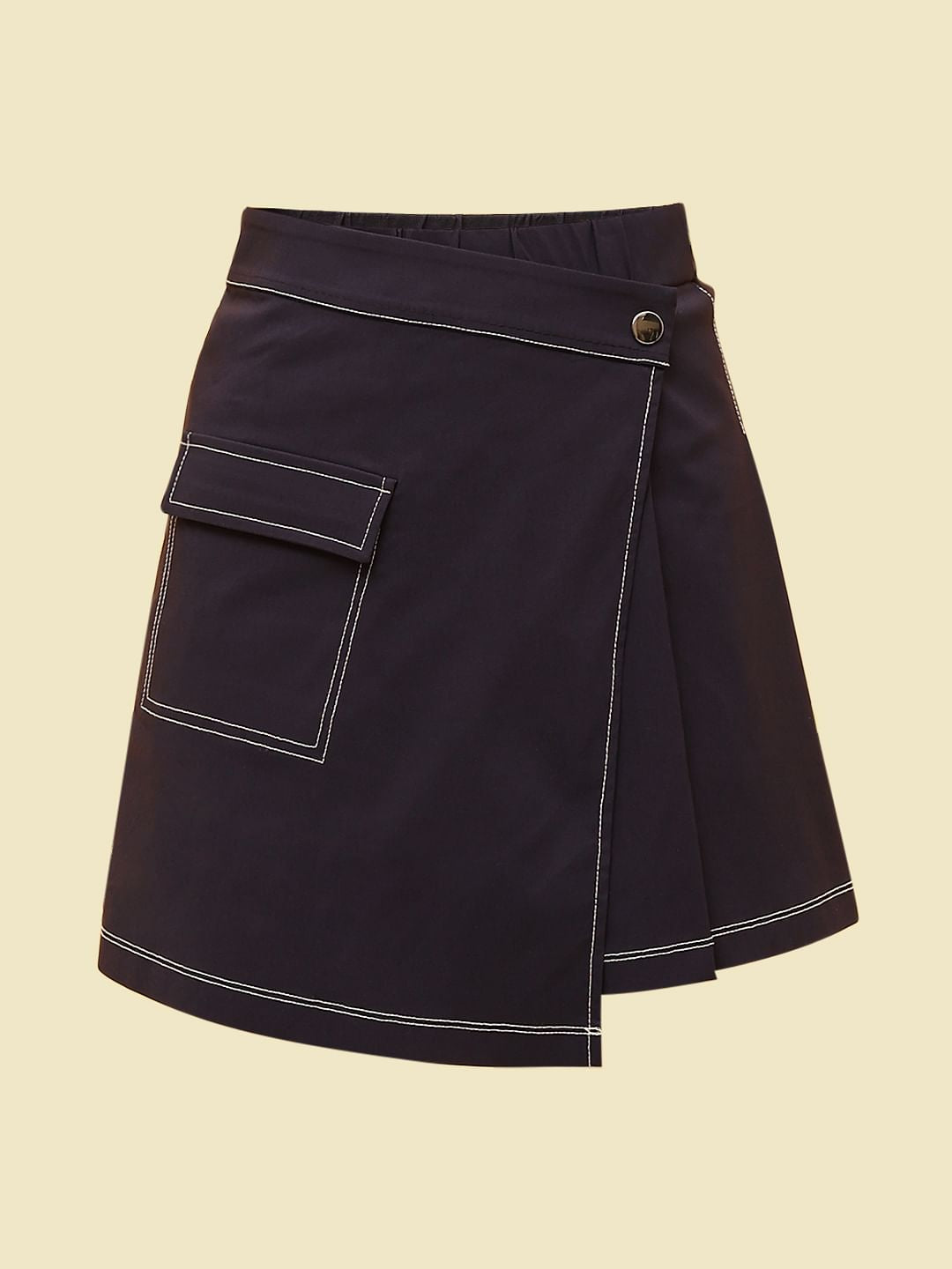 Dark Navy Contrast Stitch Wrap Skirt