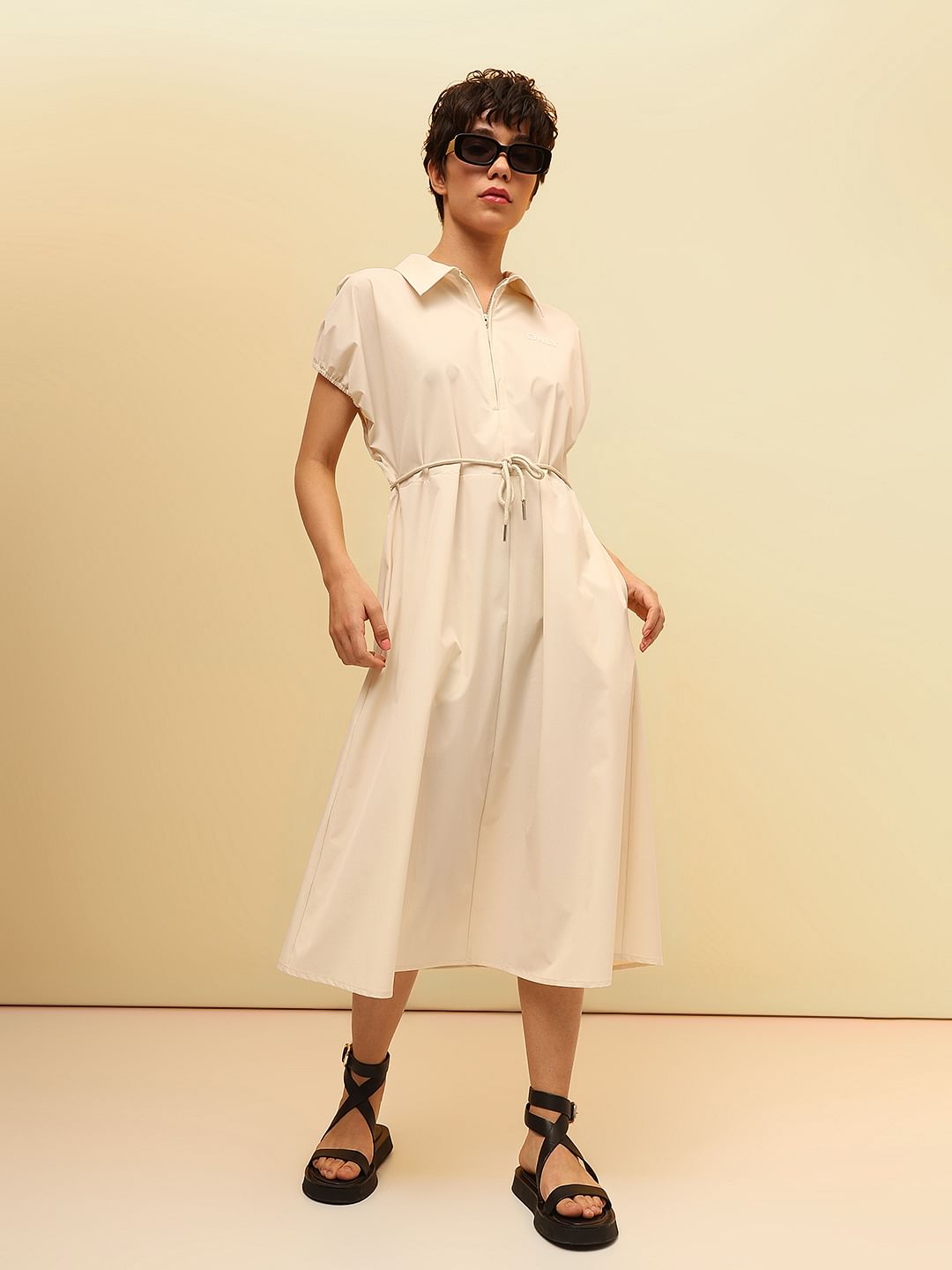 Beige Parachute Midi Dress