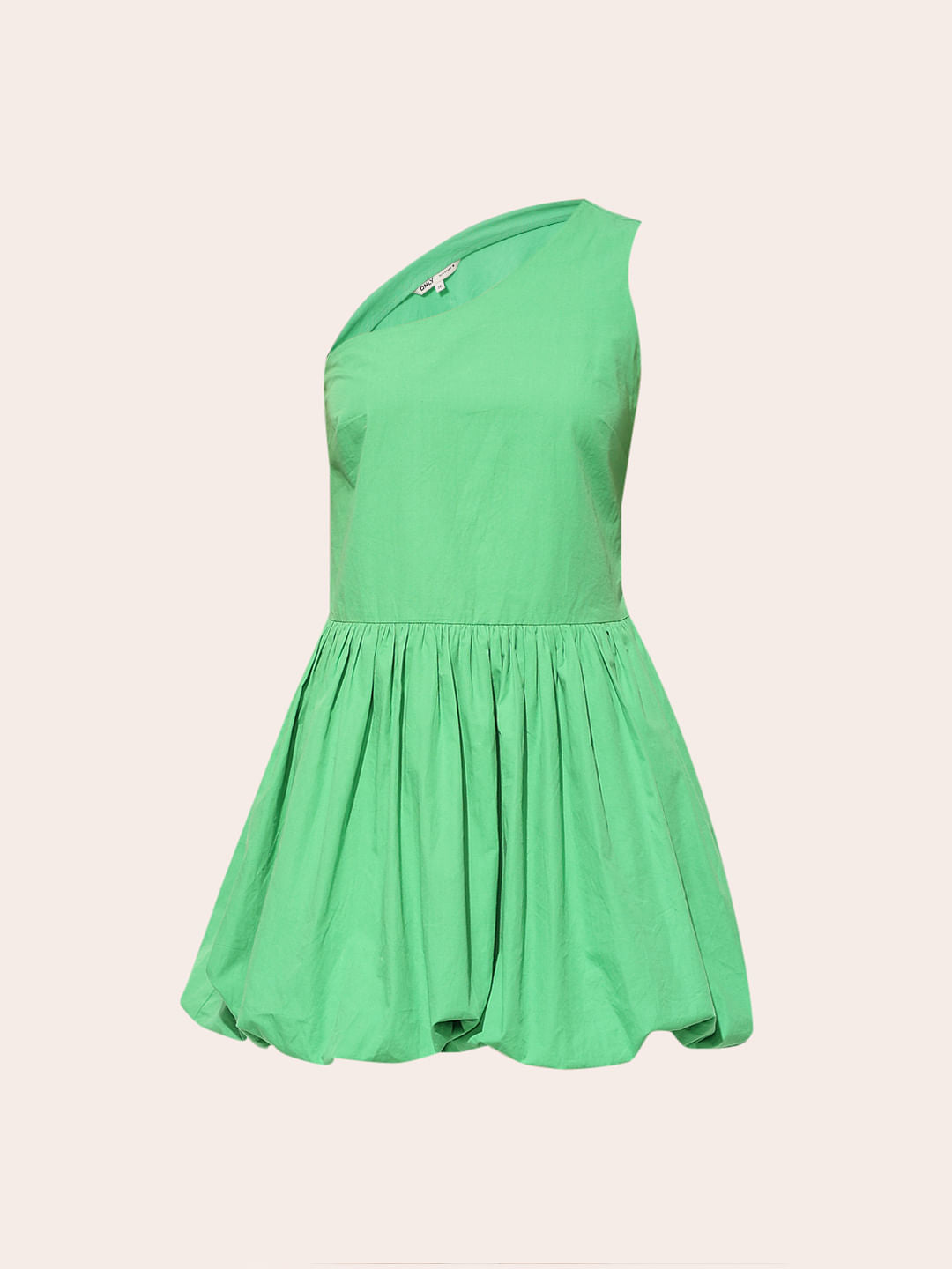 Green Balloon Skirt One Shoulder Dress
