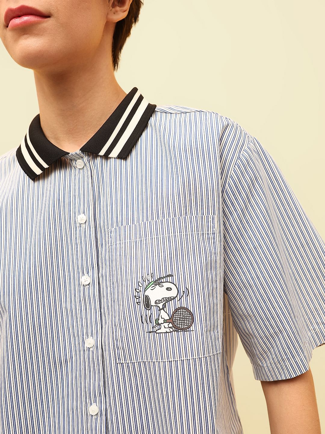 Peanuts Blue Striped Cotton Shirt