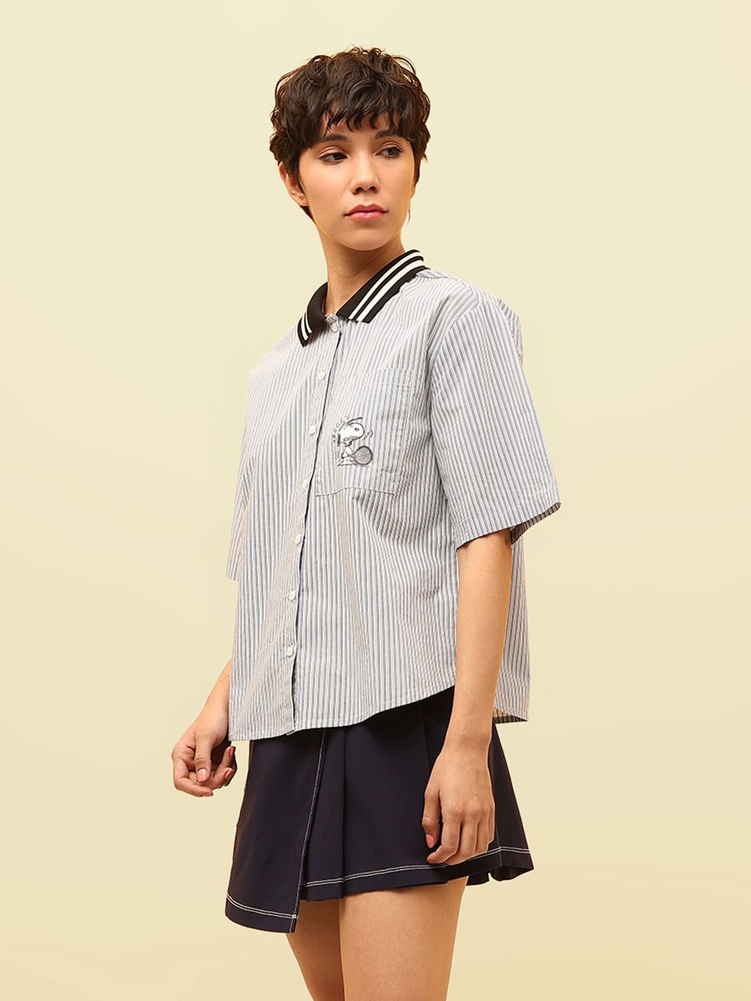 Peanuts Blue Striped Cotton Shirt