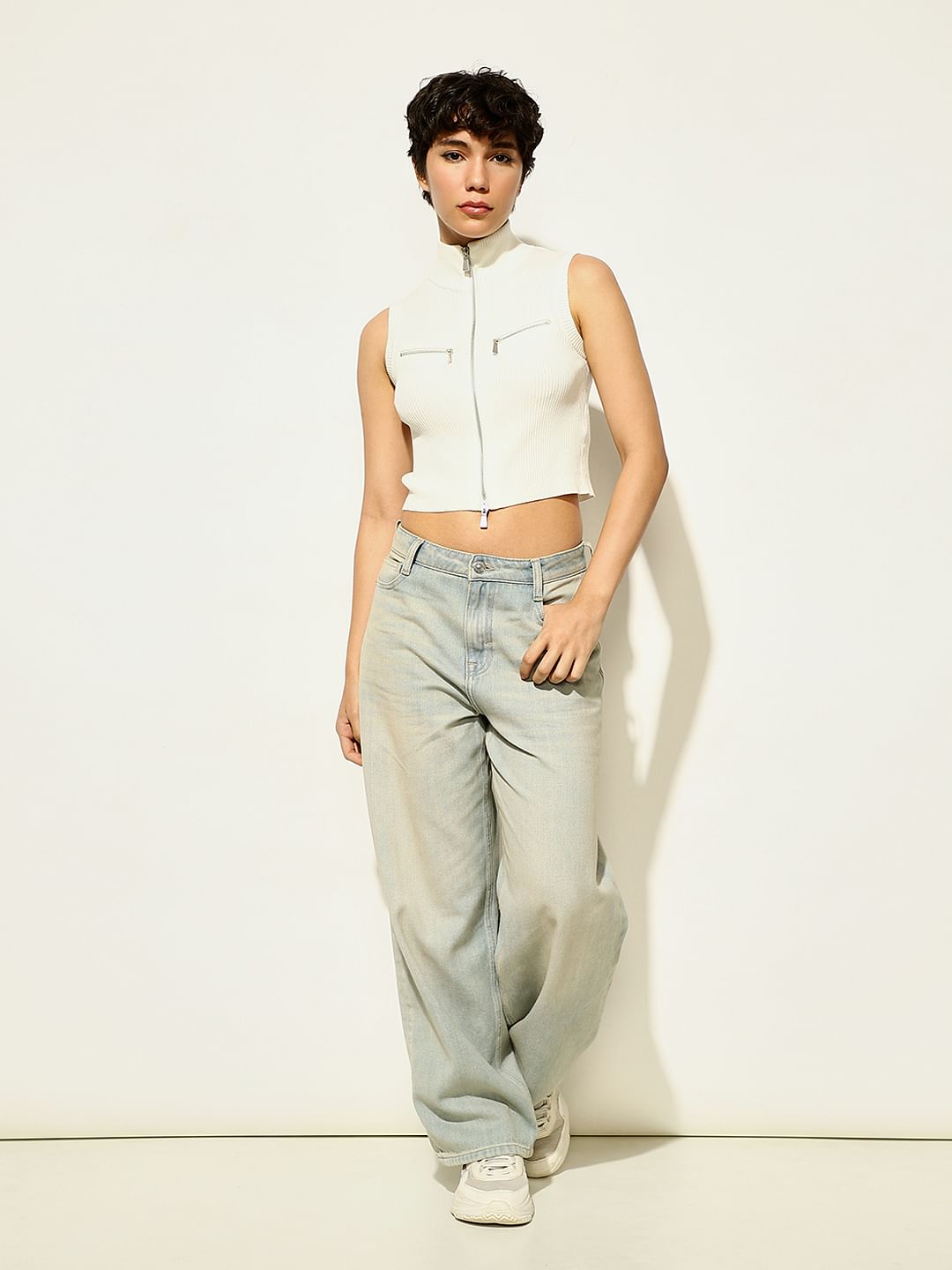 White Sleeveless Crop Top