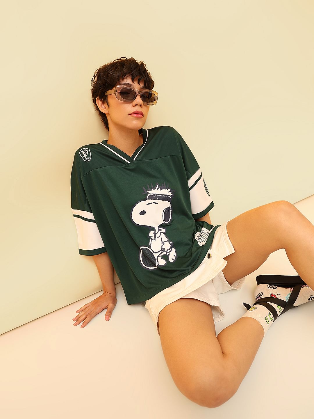 Green Peanuts Oversized Varsity T-Shirt