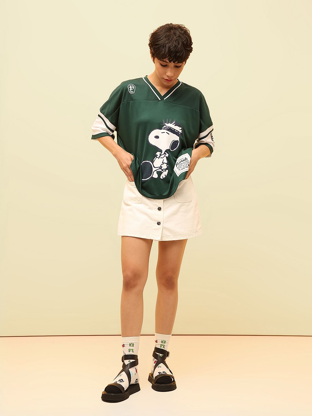 Green Peanuts Oversized Varsity T-Shirt