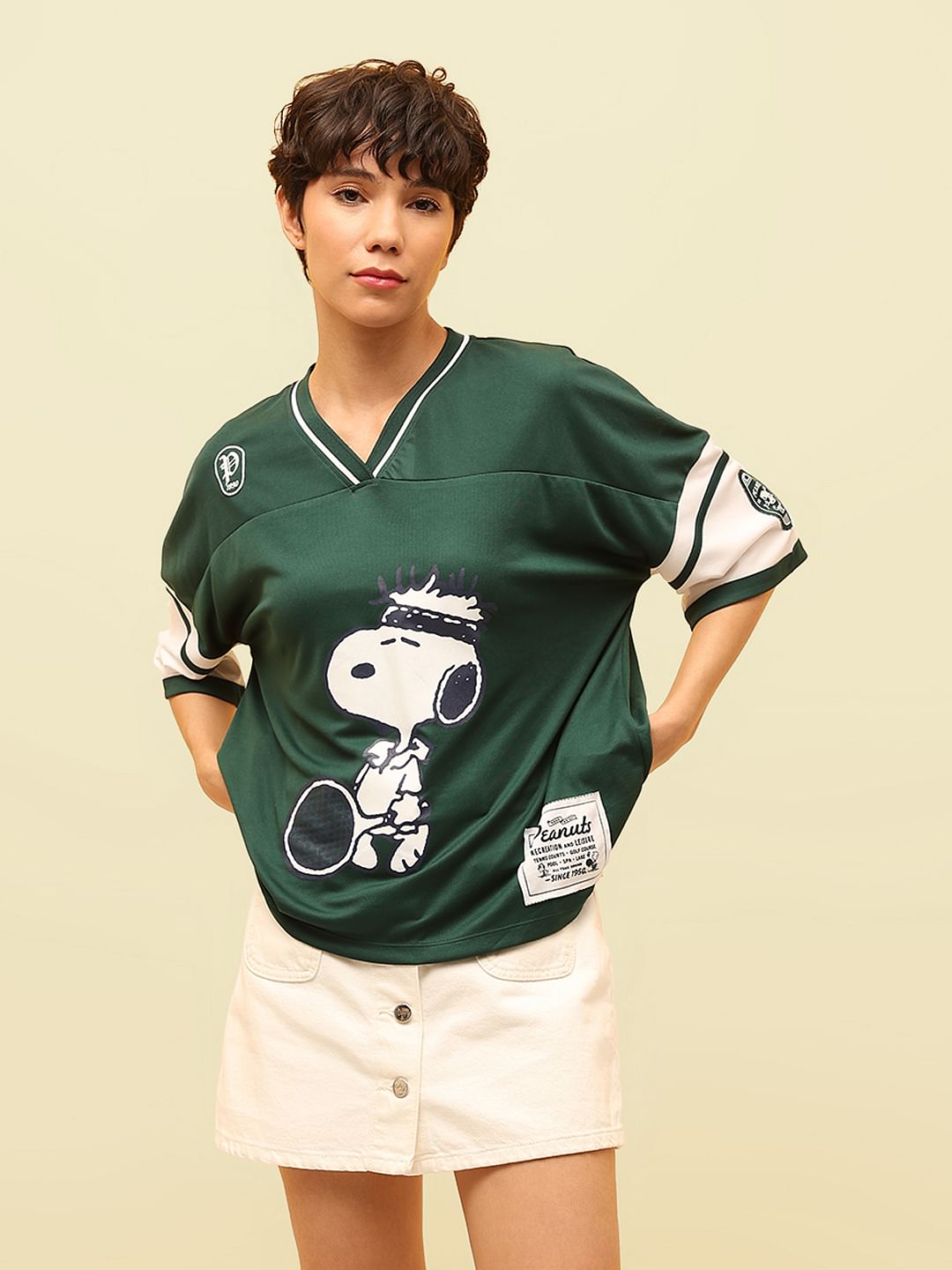 Green Peanuts Oversized Varsity T-Shirt