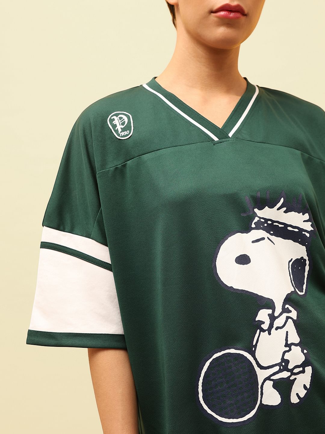 Green Peanuts Oversized Varsity T-Shirt