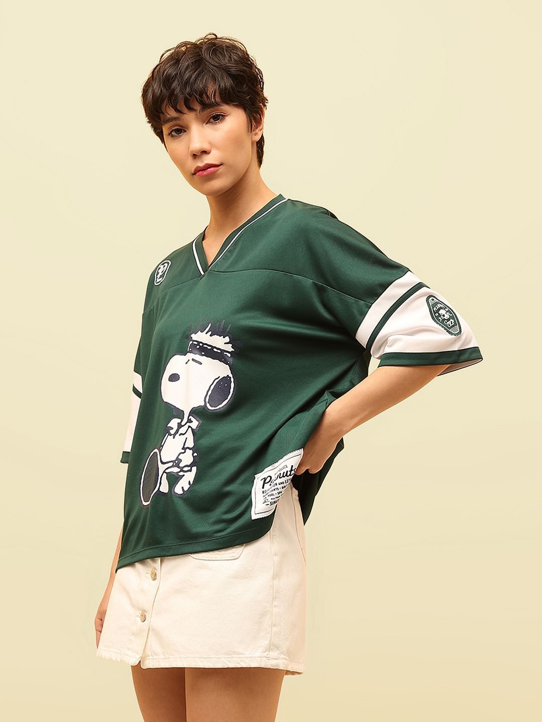 Green Peanuts Oversized Varsity T-Shirt