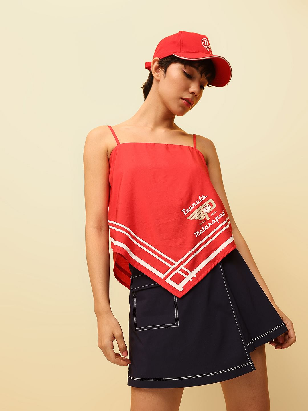 Red Peanuts Asymmetrical Top