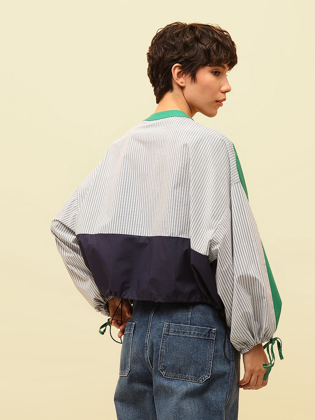 Green Colourblocked Utility Bomber Jacket