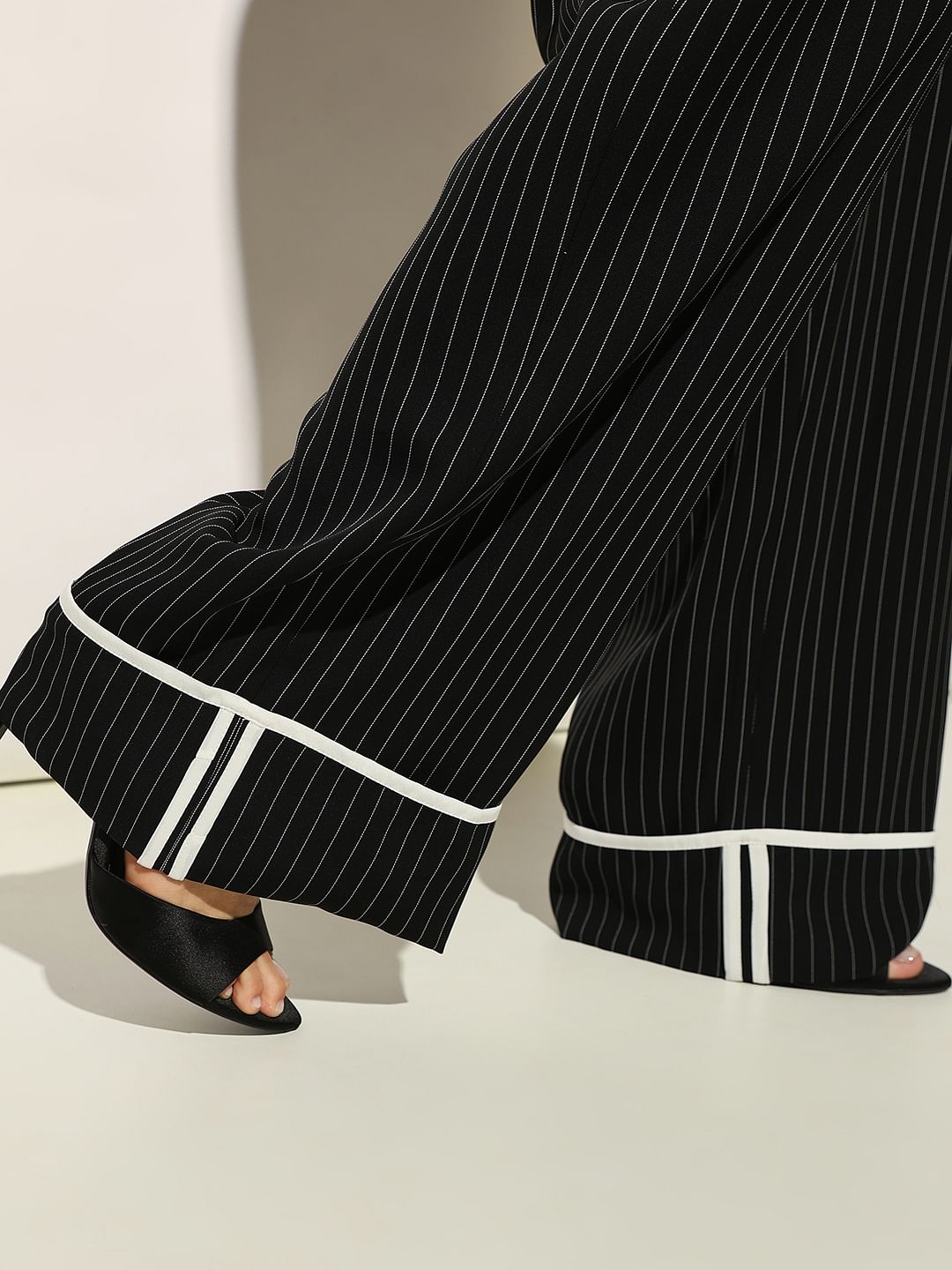 Black Striped Turn-Up Pants