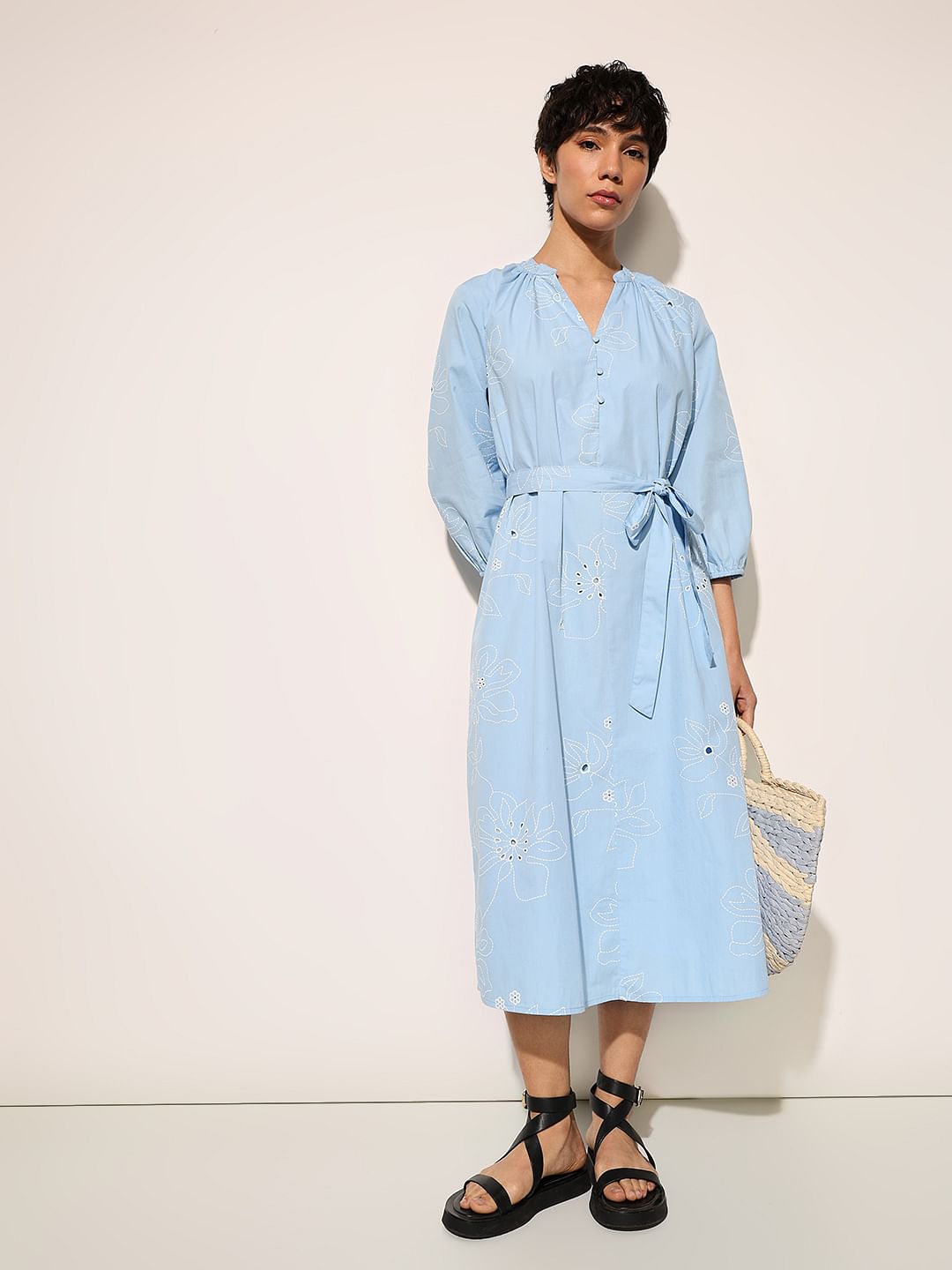 Light Blue Cotton Midi Dress Light Blue Cotton Midi Dress