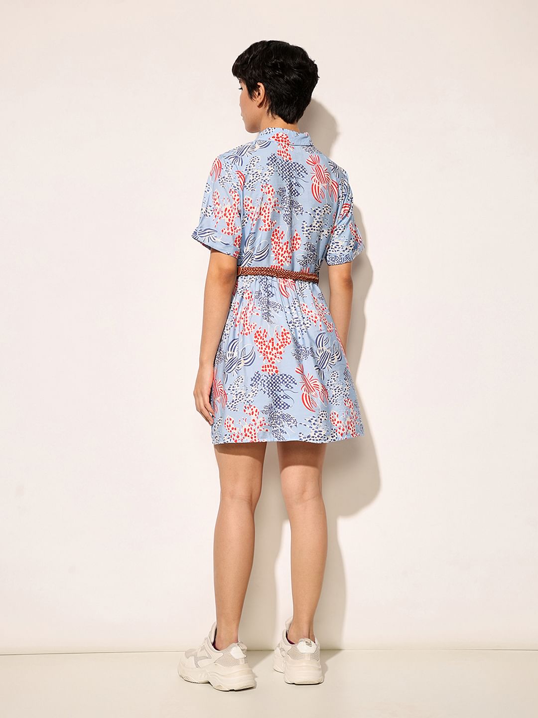 Blue Abstract Print Shirt Dress