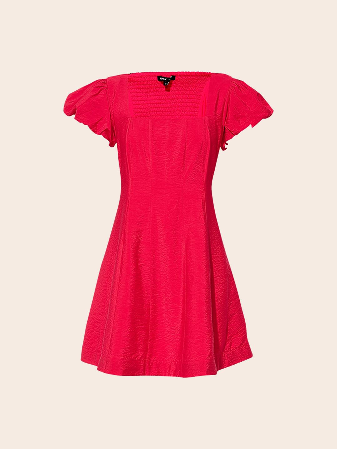 Red Balloon Sleeves Mini Dress
