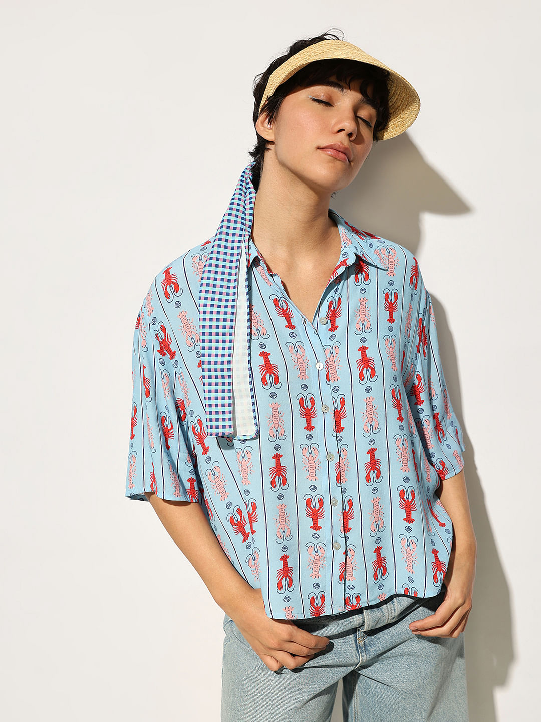Blue Printed Viscose Shirt