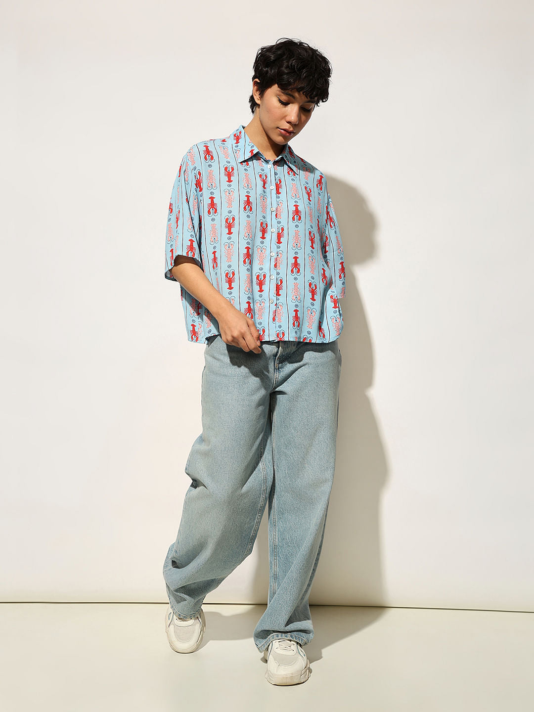 Blue Printed Viscose Shirt