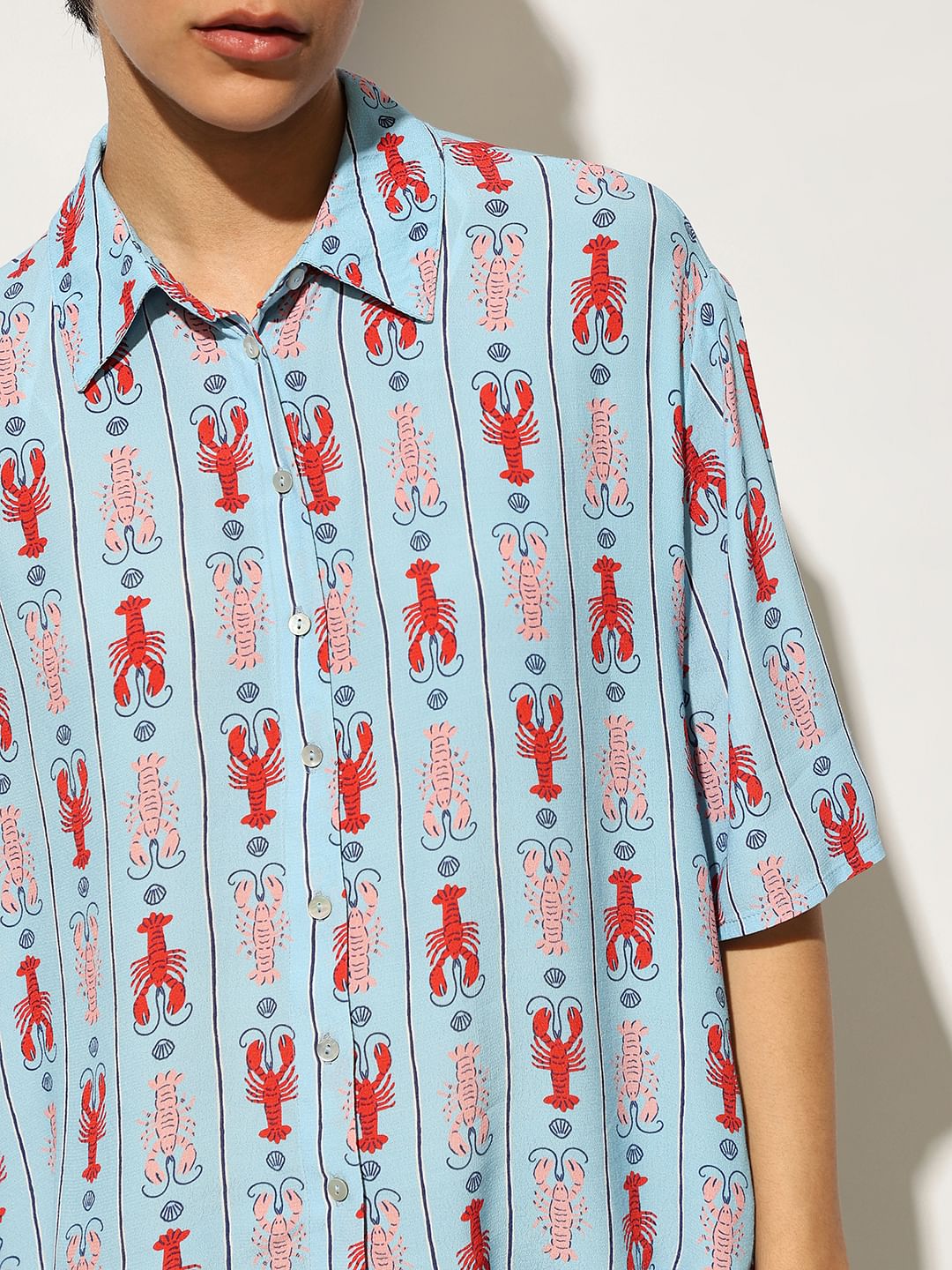 Blue Printed Viscose Shirt