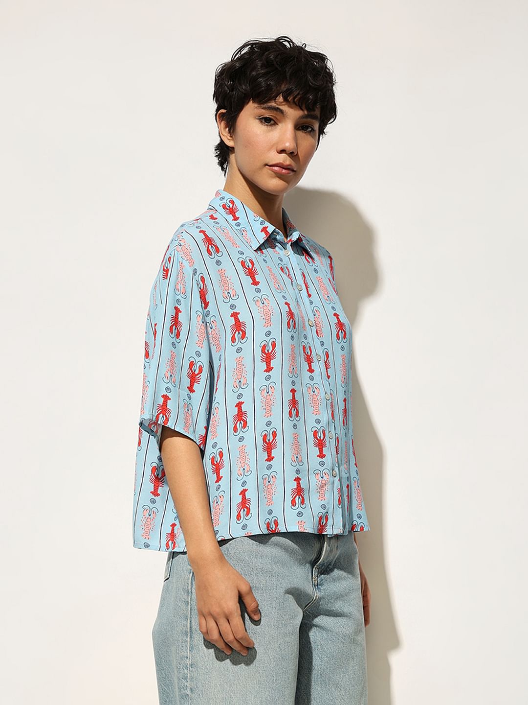Blue Printed Viscose Shirt