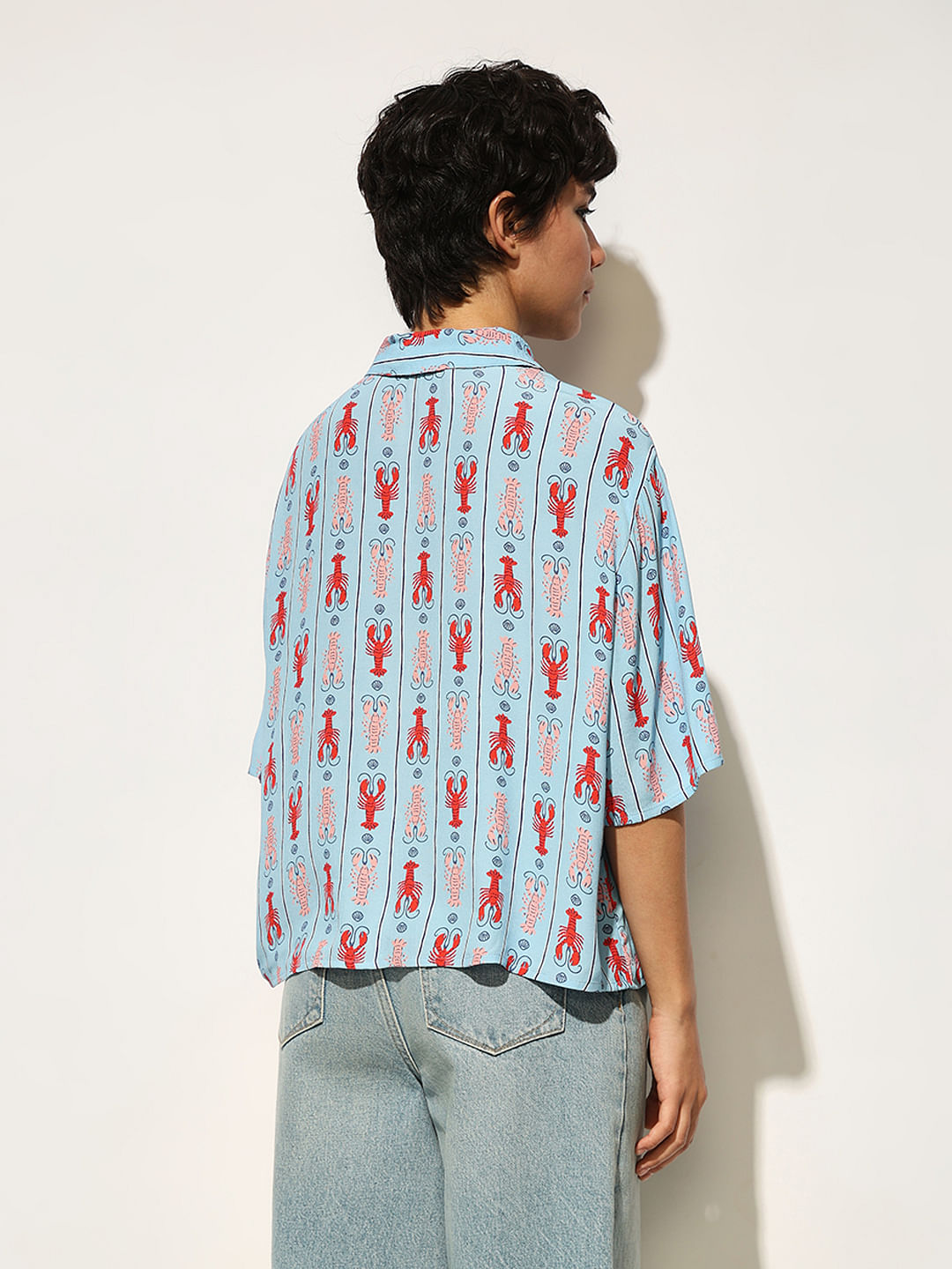 Blue Printed Viscose Shirt