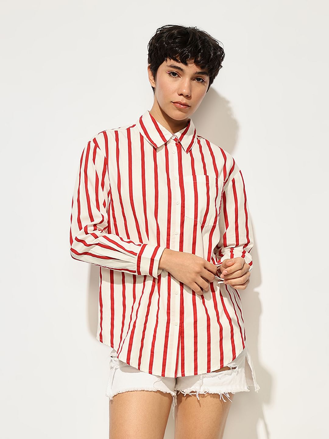 Red Striped Cotton Shirt