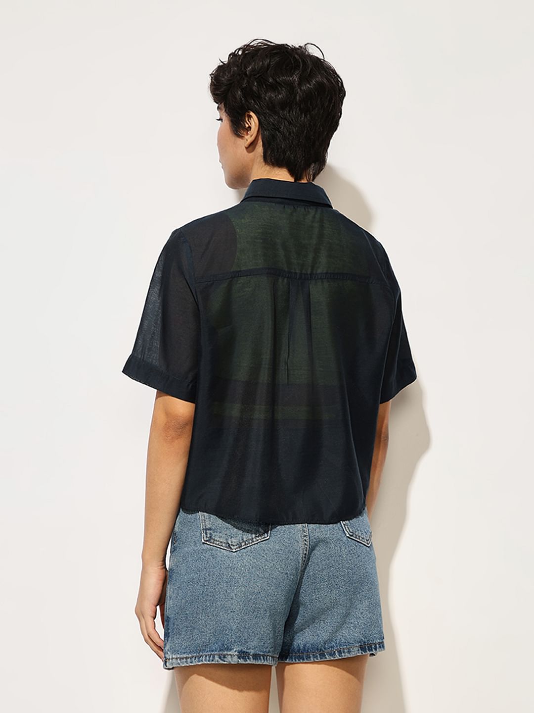 Navy Sheer Printed Shirt