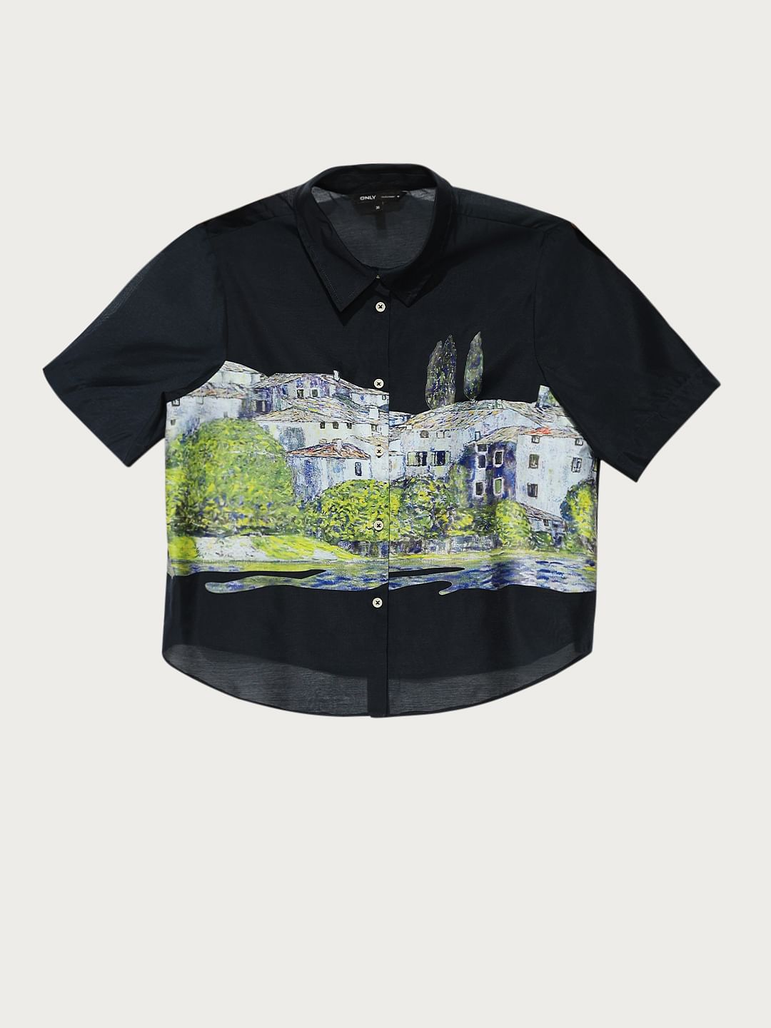 Navy Sheer Printed Shirt