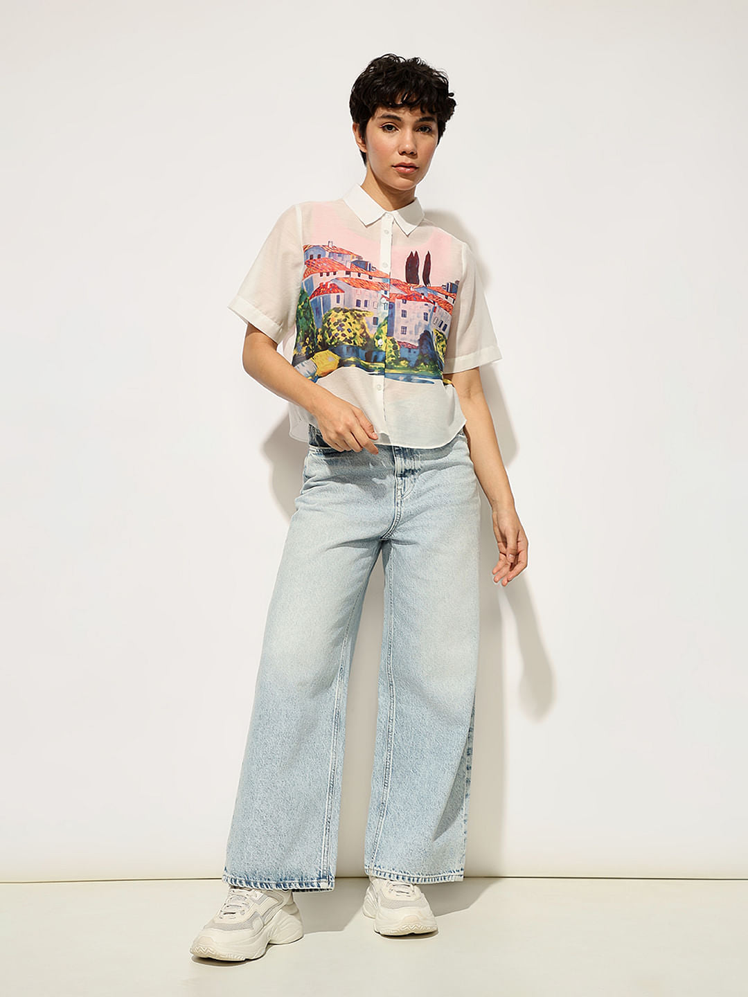 White Sheer Printed Shirt