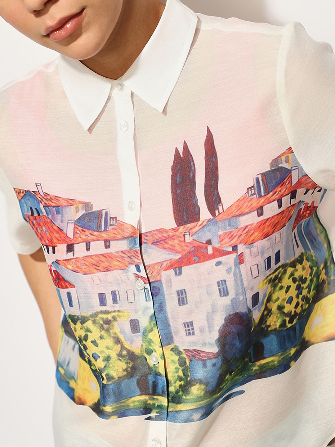 White Sheer Printed Shirt