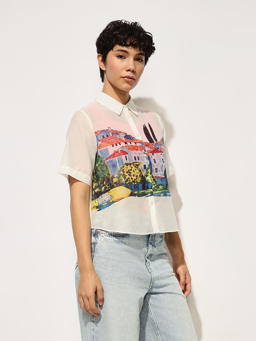 White Sheer Printed Shirt