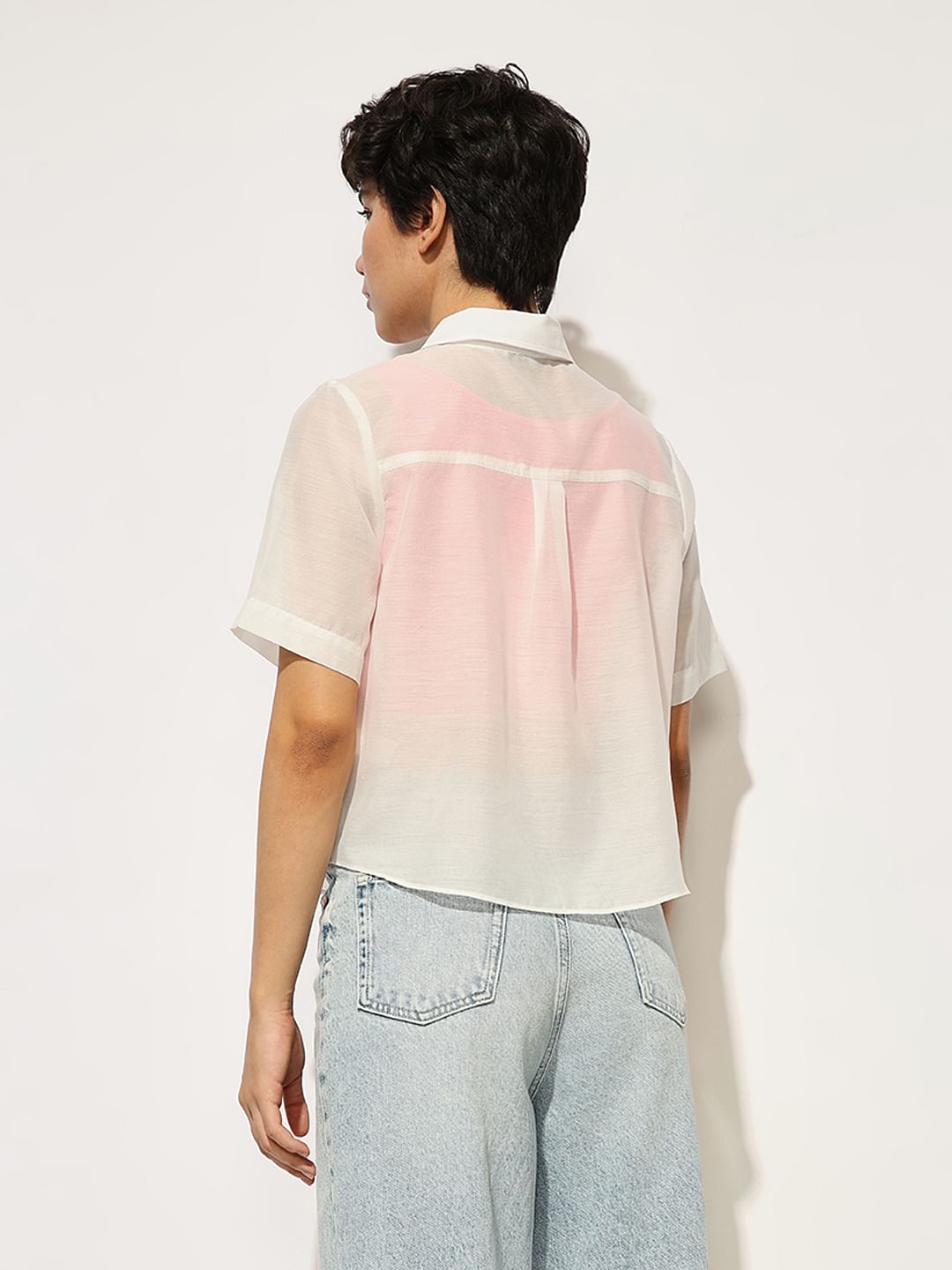 White Sheer Printed Shirt