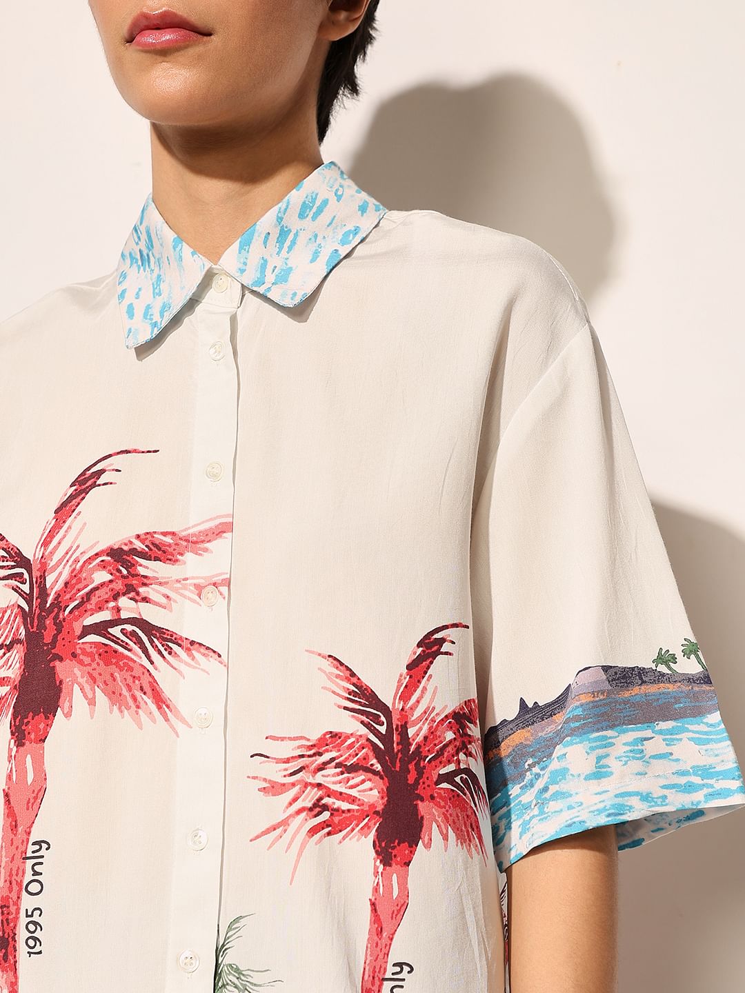 Beige Printed Short Sleeves Shirt