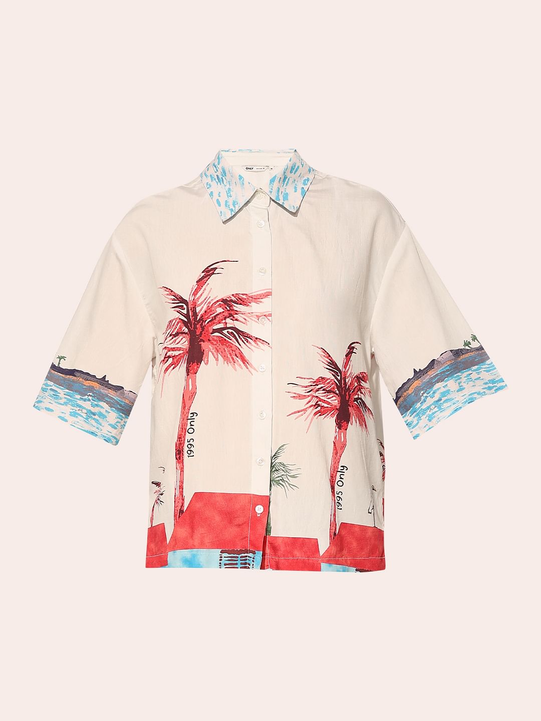 Beige Printed Short Sleeves Shirt