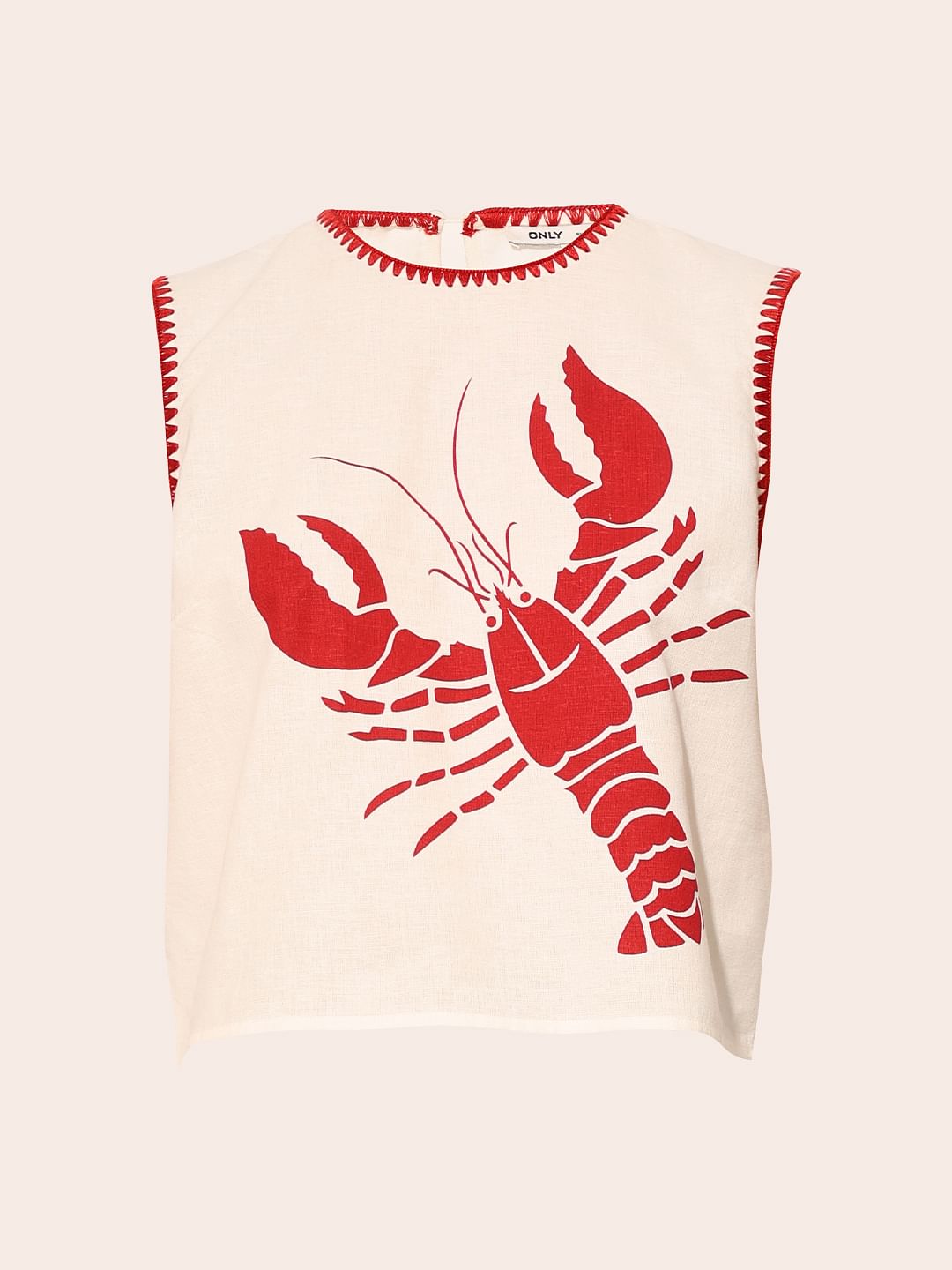 White Lobster Print Boxy Fit Top
