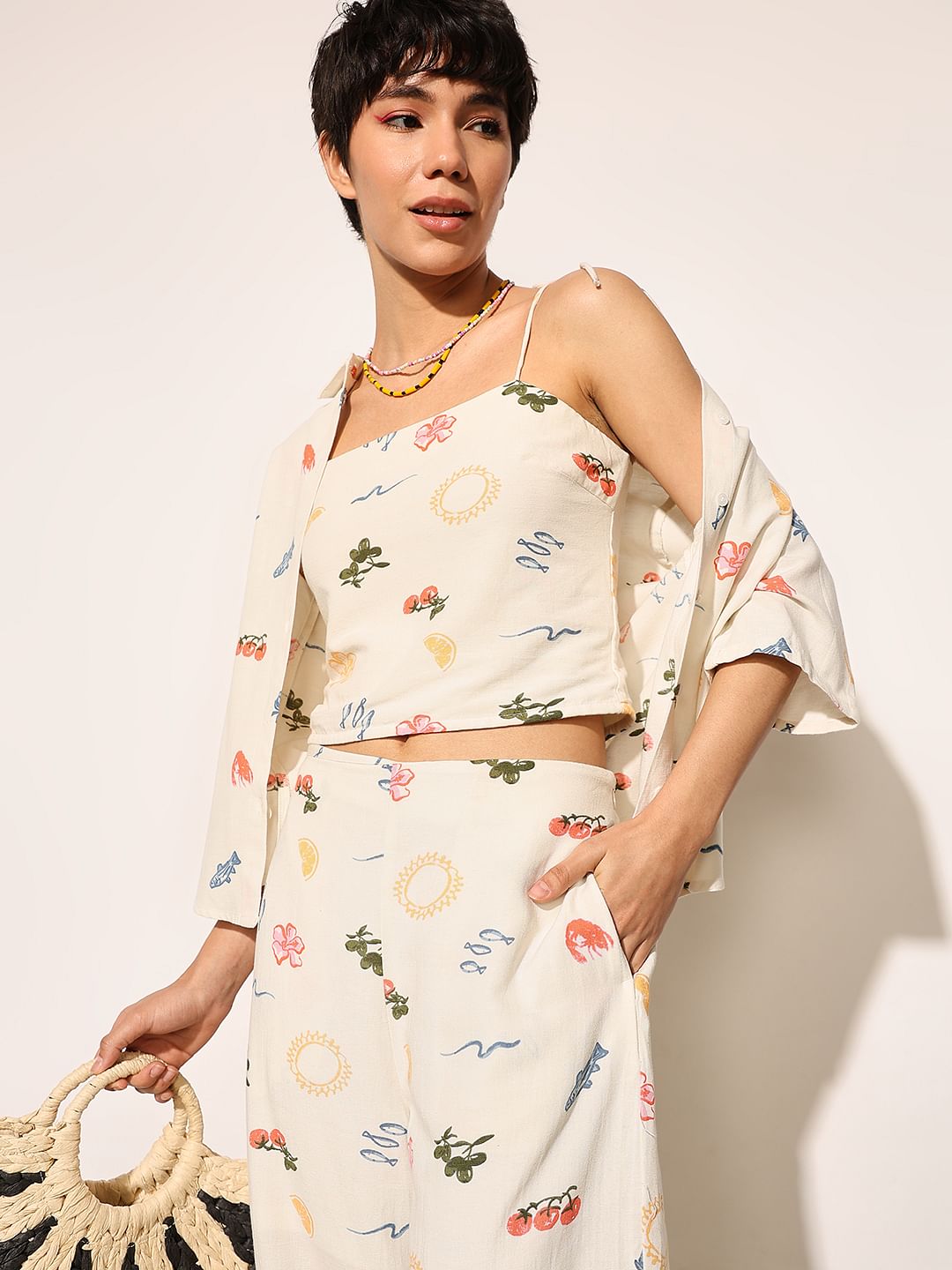 White Printed Strappy Top