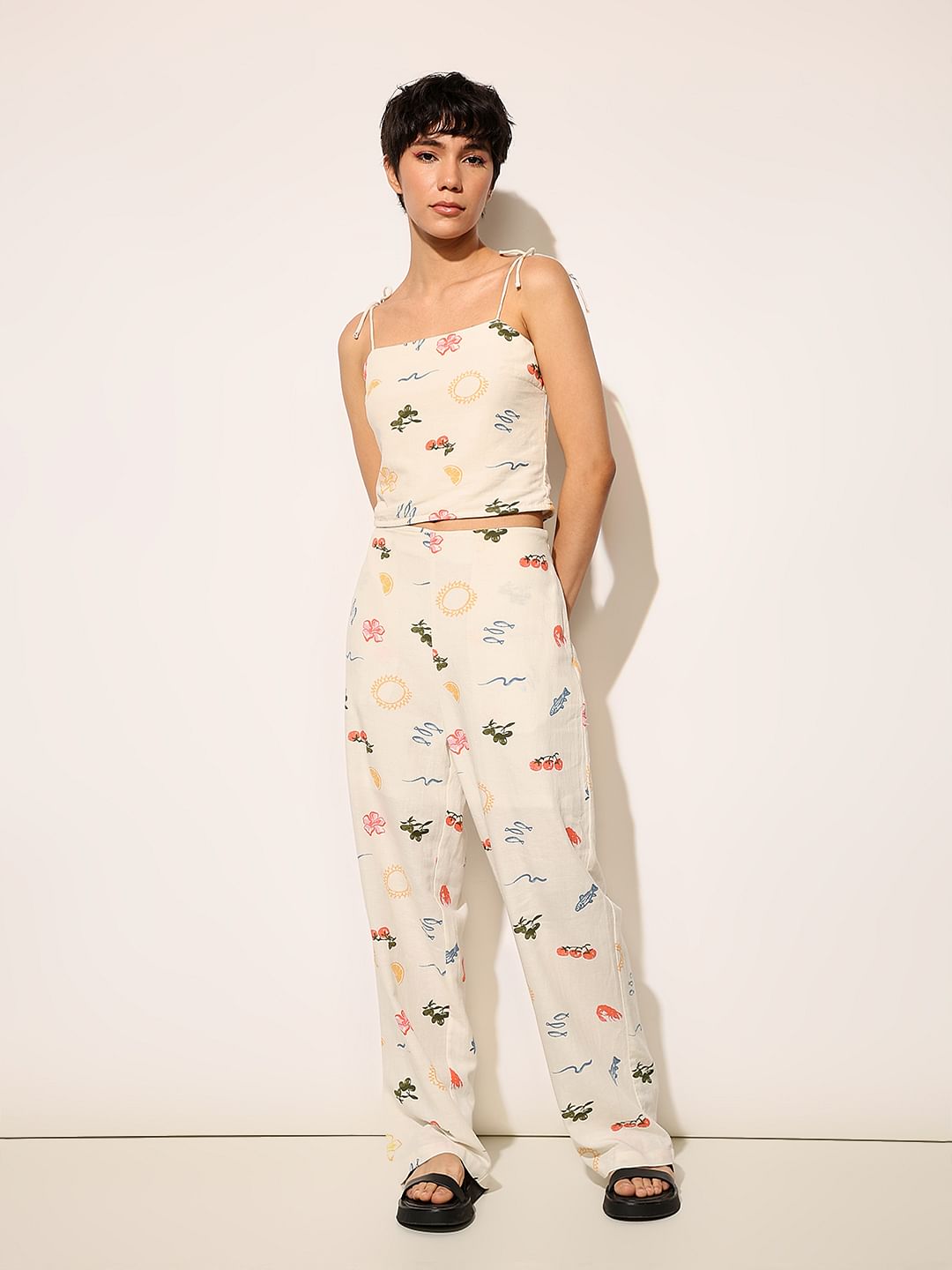 White Printed Strappy Top