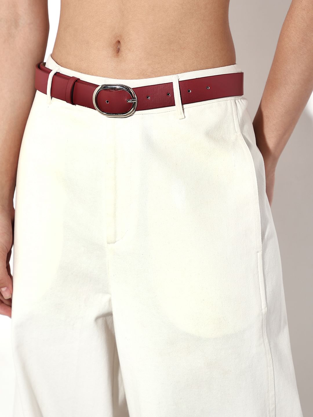 White Mid Rise Wide Leg Pants